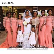 2021 Coral Bridesmaid Dresses Mermaid Black Girls Strapless Long Sleeves Elastic Satin South African Bridesmaid Dress 2024 - buy cheap