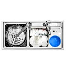 Pia de cozinha de aço inoxidável 304, nano sink com três espaços e lata de lixo, multi-funcional, reforçado, conjunto de pia de cozinha 92x43cm 2024 - compre barato