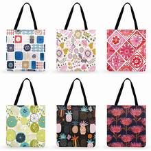 Ins Fresh Flower Printed Tote Bag Casual Totes Linen Fabric Bag Reusable Shopping Bag Outdoor Beach Bag Ladies Shoulder Bag 2024 - buy cheap