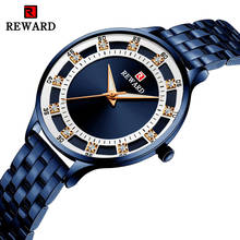 Relógios femininos azuis luxuosos de aço, relógio de quartzo para mulheres 2019 2024 - compre barato