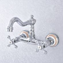 Polished Chrome Bathroom Basin Faucet Wall Mounted Double Handle Swivel Spout Hot and Cold Mixer Faucet Nsf780 2024 - buy cheap
