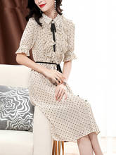 Vestido Midi de seda auténtica para mujer, ropa de fiesta Vintage elegante, con lunares, SJ19061003, 100% 2024 - compra barato