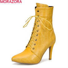 MORAZORA 2022 Large size 34-50 women boots stiletto heels pointed toe ankle boots autumn winter lace up ladies shoes 2024 - buy cheap