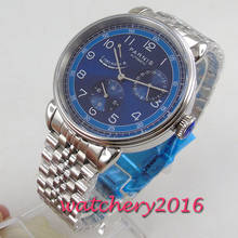 42mm PARNIS Blue Dial Date jubilee strap Top Brand Luxury solid Power Reserve Automatic Mechanical men's Watch 2024 - buy cheap