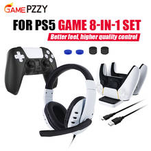 Juego de auriculares 8 en 1 para PS5, mando con cargador, funda de silicona, Cable de carga, tapa basculante 2024 - compra barato