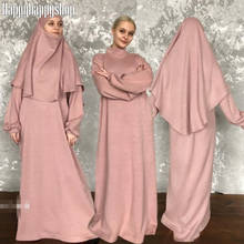 Conjunto de roupas de oração feminina muçulmano, 2 peças, maxi vestido hijab islâmico ramadã, serviço de adoração, robe de burka árabe, kaftan, abaya 2024 - compre barato