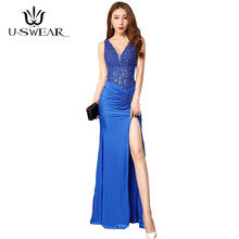 Sexy Mermaid Evening Dress V-Neck Beading Sleeveless Vestido De Festa Floor-length Split Evening Gowns Party Prom Dress 2024 - buy cheap