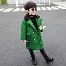Novo 2020 inverno traje de neve gola virada para baixo jaqueta de menino casaco comprido com cor verde exército engrossado à prova de vento roupa externa para meninos 2024 - compre barato