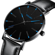 Relógios masculinos nova moda azul dial simples quartzo casual pulseira de couro relógio de pulso ultra fino negócios relogio masculino 2024 - compre barato