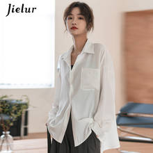 Jielur-blusa blanca para mujer, camisas holgadas para Primavera, Tops informales Harajuku BF con bolsillos, camisa coreana dividida a la moda, S-XL 2021 2024 - compra barato