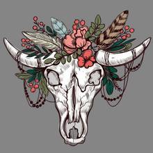 Indian Bull Skull Flower Iron On Patches For DIY Heat Transfer Clothes T-Shirt Thermal Stickers Decoration Printing 2024 - buy cheap
