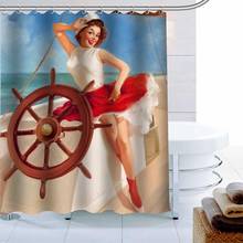 Modern Pin Up Girl Shower Curtain Palm Decor Waterproof Polyester Fabric Bath Curtain 180X180cm Eco-friendly Bathroom Curtain 2024 - buy cheap