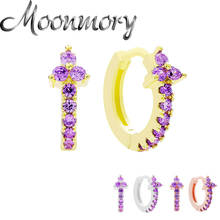Moonmory 925 prata esterlina roxa zircão hoop brincos para mulheres cristal redondo círculo jóias 2024 - compre barato