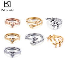 KALEN Fashion Stainless Steel Rings For Women Heart Embrace With Both Hands Branch Wedding Bands Mujer Anillos Jewelry Gifts 2024 - buy cheap