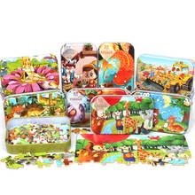 Pretty 60 Pieces Wooden Puzzle Toys With Iron Box Kids Cartoon Animal Wood Puzzles Educational Toys For Children Christmas Gifts 2024 - buy cheap