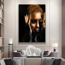 Pinturas de mujer africana negra y dorada, lienzo para decoración del hogar, arte de pared, carteles e impresiones para decoración de sala de estar 2024 - compra barato