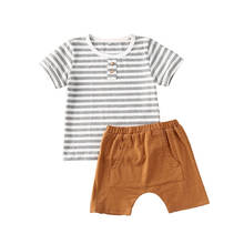 Conjuntos de ropa para bebés de 0 a 3 años, camisetas de manga corta con estampado a rayas, Tops y pantalones cortos sólidos, trajes de 2 uds. 2024 - compra barato