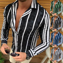 Camisas a rayas de manga larga para hombre, ropa informal de talla europea para fiesta 2024 - compra barato
