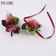 YO CHO Wedding Corsages and Boutonniere Women Brooch Corsage Bracelet Flower Groom Boutonniere Buttonhole Men Wedding Red Flower 2024 - buy cheap