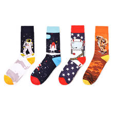 Colorful Men's Crew Skateboard Socks Funny Design Combed Cotton Dress Wedding Socks Space Man Pattern Fashion Casual Party Sock 2024 - buy cheap