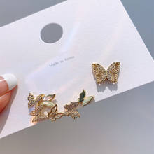 Fairy Shiny Rhinestone Asymmetric Butterfly Earrings for Women 2022 New Gold Color Metal Small Statement Drop Earrings Jewelry 2024 - buy cheap