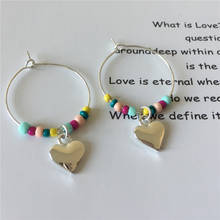 Pretty Hoop Earrrings for women Colorful Beads with Gold Silver color Love Heart Charm Thin Hoop Earrings 2024 - buy cheap