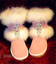 Fox fur pink hand-studded diamond thickening non-slip warm snow boots fur boots custom cotton shoes 2024 - buy cheap