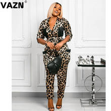 VAZN 2020 Hot Popular Leopard Sexy Daily High-end Young Sweet Lace Up Top Half Sleeve High Waist Skinny Women Pencil Jumpsuits 2024 - buy cheap