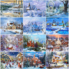 Mosaico de paisagem com diamante de natal bordado completo quadrado/redondo casa de inverno paisagem ponto de cruz de contas presente para criança 2024 - compre barato