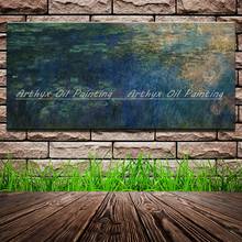 Arthyx-pintura al óleo de lirio de agua Monet pintada a mano, lienzo abstracto, arte de pared, imagen para sala de estar, decoración del hogar, regalo 2024 - compra barato