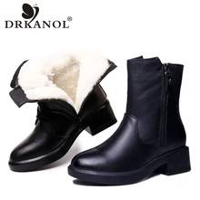 DRKANOL-Botas de nieve cálidas para mujer, botines de piel de vaca auténtica, tacón grueso, 2021 Natural, Invierno 2024 - compra barato