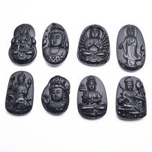 Carved Guanyin Buddha Black Pendant Natural Obsidian Stone Pendants Gemstone DIY Necklace for Woman Jewelry Making Supplies 2024 - buy cheap