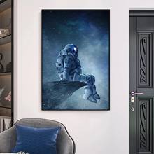 Astronauta solitario sentado en el espacio Pintura en lienzo de arte, póster y foto, decoración de pared para decoración de dormitorio 2024 - compra barato