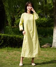Women Spring Summer Linen Dress Ladies Vintage Flax 2022 Dresses Female 2022 Solid Color Vintage Loose Dress 2024 - buy cheap