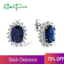 Santuzza Silver Stud Earrings for Women Blue Stone White Cubic Zirconia Ladies Pure 925 Sterling Silver Party Fashion Jewelry 2024 - buy cheap