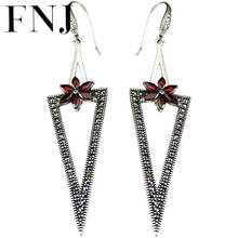 FNJ MARCASITE Triangle Earrings 925 Silver Original Pure S925 Sterling Silver Drop Earring for Women Jewelry Red Flower Zircon 2024 - buy cheap