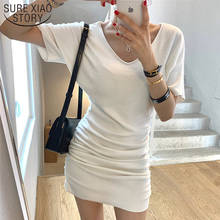 New 2022  Spring Ruched High Waist Summer Dress Pleated Hem Dress for Women Korean Short Sleeve V-neck Bottoming Dresses 12880 2024 - buy cheap