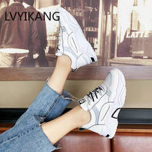 2019 Fashion Lady Casual White Shoes Women Sneaker Black Leisure Thick Soled Shoes Flats Cross-tied Lace-Up White Female Student 2024 - buy cheap