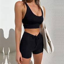 Summer Suit Pure Color High Elastic Lace-Up Tight-Fitting Tube Top Vest 2 Piece Set Women High Waist Casual Fashion Shorts 2024 - buy cheap