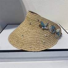 Шляпа Женская плетеная с бантом и жемчугом, Пляжная шапка из рафии, модная Панама от солнца, 2021 2024 - купить недорого