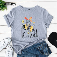 JFUNCY-Camiseta 100% de algodón para mujer, camisas creativas con estampado de abejas de dibujos animados, camiseta de talla grande para mujer, Camisetas estampadas Harajuku 2024 - compra barato
