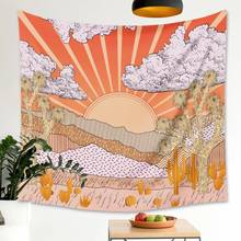 Mountain Sun Tapestry Landscape sunrise Tree Golden Cactus Wall Hanging Tapestries Wall Cloth Psychedelic Tapiz Home Decor 2024 - buy cheap