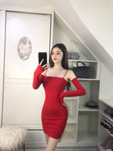 Zc1886 2020 nova primavera verão moda feminina versão coreana uma palavra pescoço magro mostrar seção curta cinta vestido barato por atacado 2024 - compre barato
