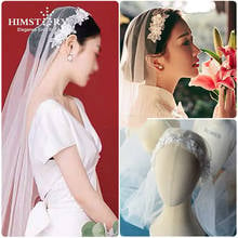 HIMSTORY-velos de flores de boda con borde, velo de novia largo, largo velo de novia para novia, vestidos de fiesta y accesorios para bodas 2024 - compra barato