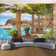 Custom Mural Wallpaper Pillars Flowers Frame Seaside Scenery 3D Wall Painting Living Room Restaurtant Fresco Papel De Parede 3 D 2024 - buy cheap