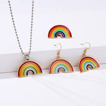 Rinhoo Cartoon Rainbow Jewelry Set Enamel Alloy Earrings Long Chain Necklace Set for Women Kids Birthday Gift Accessories 2024 - buy cheap