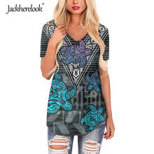 Jackherelook camisa solta feminina, gola alta, design de marca da tatuagem da polinésia, roupa casual com manga curta 2024 - compre barato