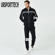 Conjunto de moletom masculino, roupa esportiva de corrida, jaqueta de manga longa, para ginástica, com capuz 2024 - compre barato