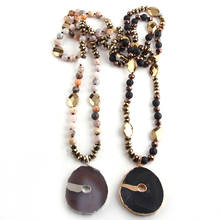 RH Fashion Bohemian Tribal Jewelry Semi Precious Stone Hematite Long Knotted Aegat Stone Pendant Necklaces 2024 - buy cheap