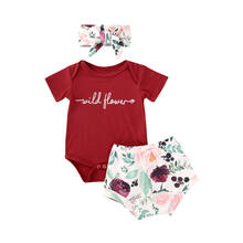 Criança crianças bebês meninas conjunto de roupas de verão manga curta vermelho carta body floral shorts roupas 3 pçs 2020 2024 - compre barato